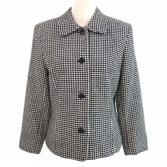 𝅺Vintage 90’s Talbots Women’s Houndstooth Wool Blazer Size 8 Classic - Picture 2 of 11